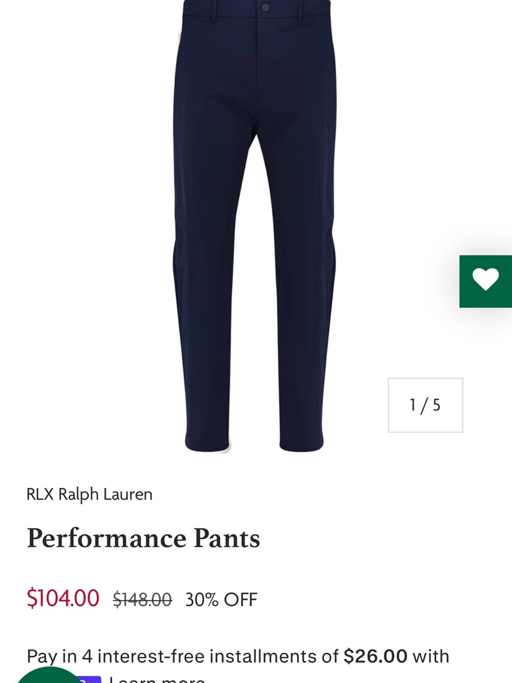 RLX Ralph Lauren Navy Performance Chinos - Men's